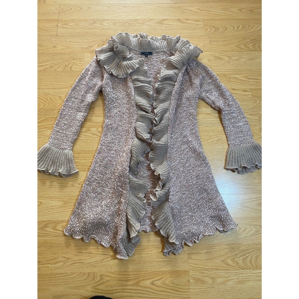 Sioni Y2K Ruffle Open Front Cardigan Duster Sweater Bell Sleeve Size Small